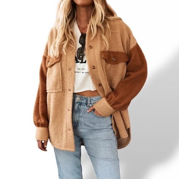 12th Tribe Jackets & Blazers - 12th Tribe x The Salty Blonde Teddy‎ Brown Color Block Jacket Size Small